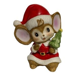 Homco Christmas Mouse Holding Tree Ceramic Figurine #5405